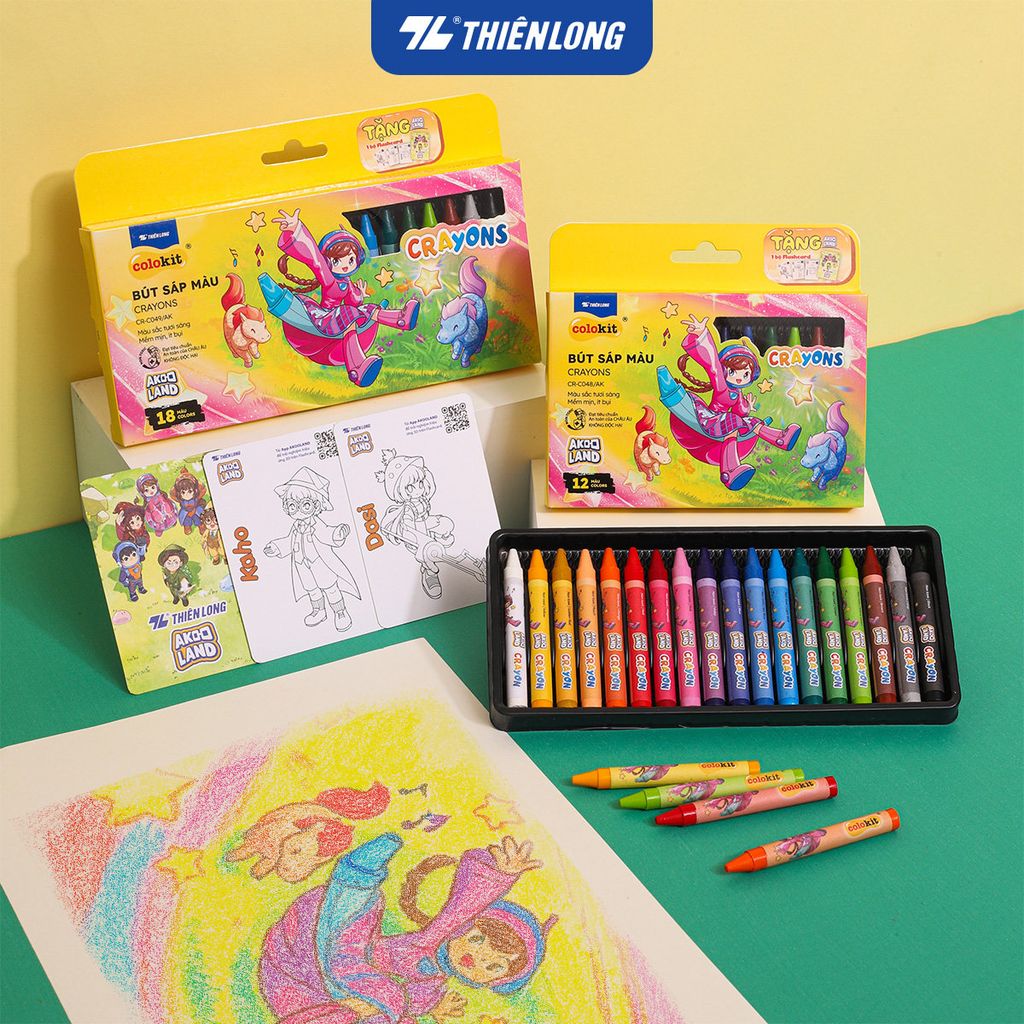 Bút sáp 12/18 màu Thiên Long Colokit - Màu sắc tươi sáng Phủ đều Bền màu - Phiên bản Akooland