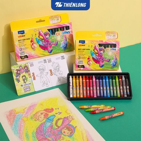 Bút sáp 12/18 màu Thiên Long Colokit - Màu sắc tươi sáng Phủ đều Bền màu - Phiên bản Akooland