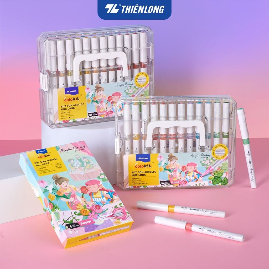 Pastel Acrylic Markers Bút sơn/ Bút lông 6/12/24 màu ThiênLong Colokit - Màu sắc tươi sáng, Mượt tay đều màu