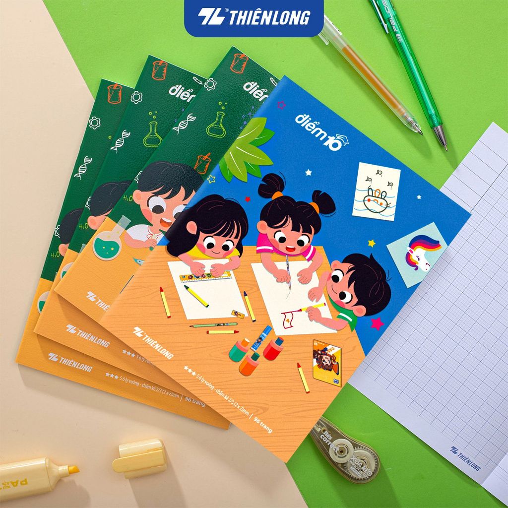 Tập học sinh 96 trang 5 ô ly vuông 80 gsm Điểm 10 TP-NB074 (hình ngẫu nhiên)