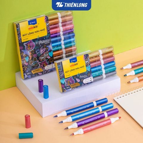 Bút lông 6/12 màu nhũ Fiber Pen Metallic Thiên Long Colokit - Màu nhũ lấp lánh, vẽ được trên giấy đen