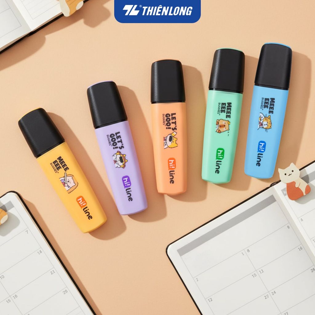 Bút dạ quang màu Pastel Hi! Line Thiên Long HL-023 - Đầu bút siêu mềm, lướt giấy nhẹ êm
