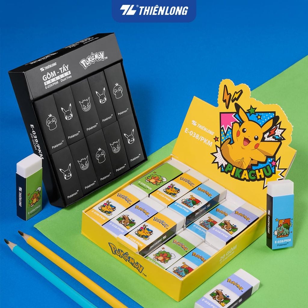 Gôm tẩy Thiên Long Pokémon kháng khuẩn Nhật Bản - Mẫu ngẫu nhiên