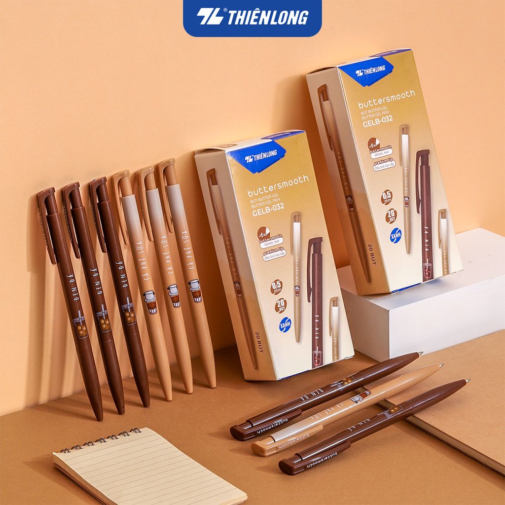 Combo 5/10/20 Bút gel B - Buttersmooth Gel Thiên Long GELB-032 - Premium Tip viết êm, trơn - Mực Xanh - Phiên bản Cà phê - Thân ngẫu nhiên