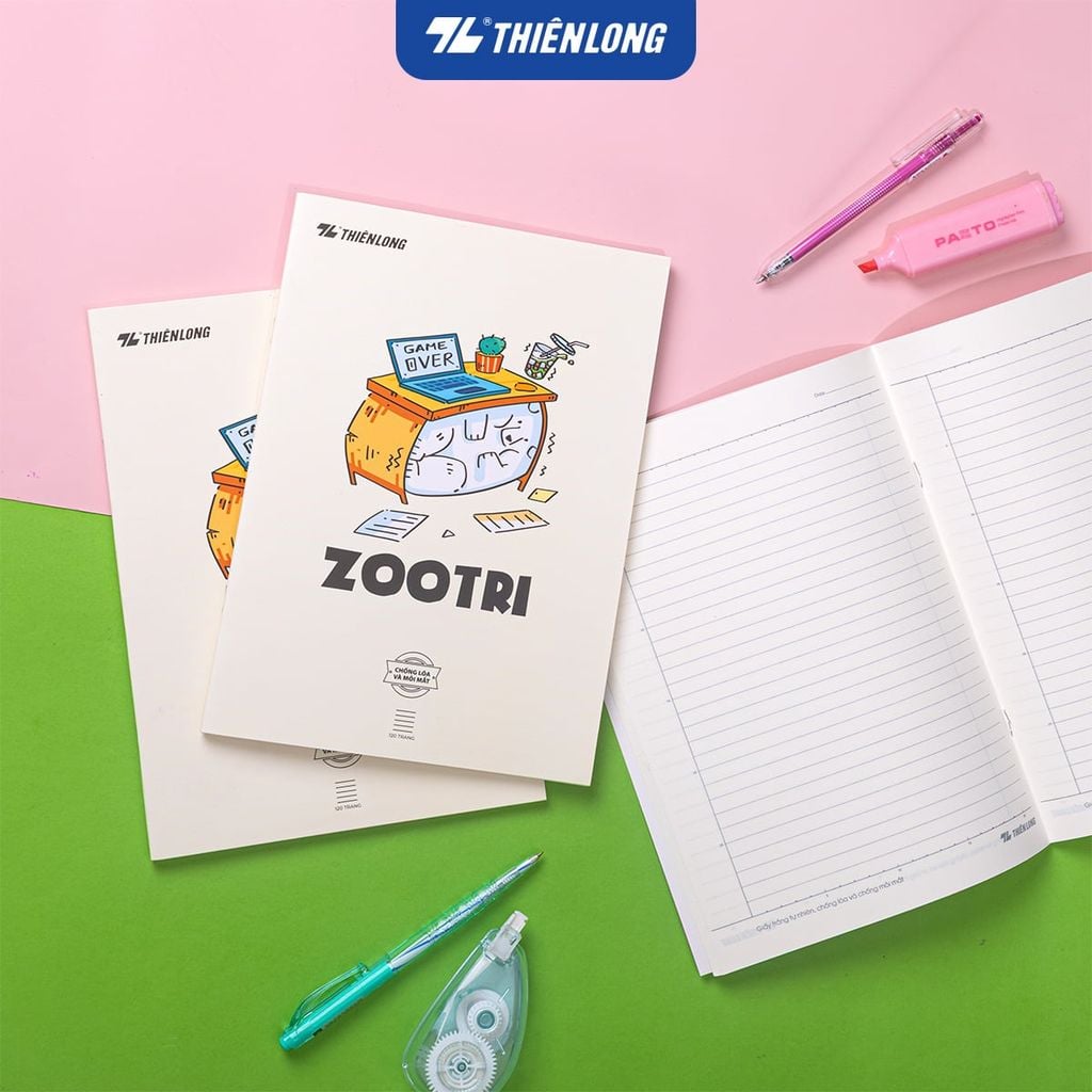 Tập học sinh Thiên Long ZOOTRI 120 trang 70gsm kẻ ngang 7mm – Chống lóa, dịu mắt