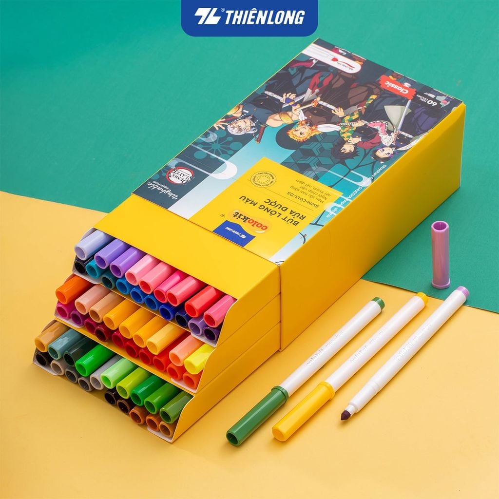 Bút Lông Thiên Long 48/60 Màu Fiber Pen Washable - Phiên bản Demon Slayer