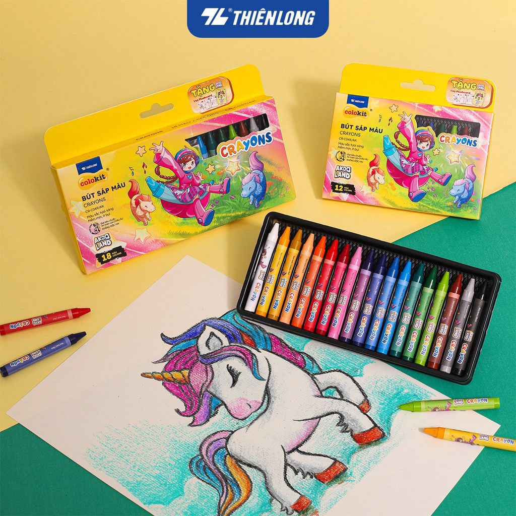 Bút sáp 12/18 màu Thiên Long Colokit - Màu sắc tươi sáng Phủ đều Bền màu - Phiên bản Akooland