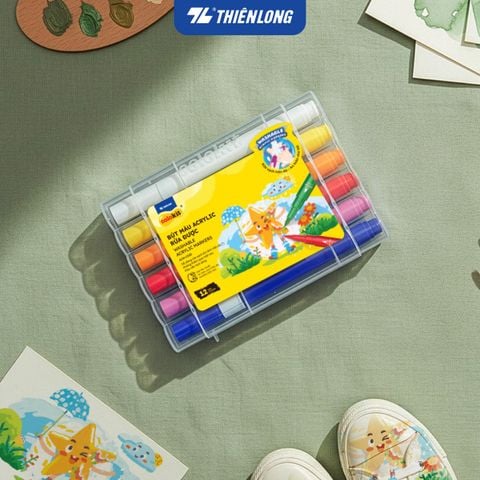 Washable Acrylic Markers / Bút sơn/ Bút lông Thiên Long 12/24/36 màu - Màu sắc tươi sáng, dễ dàng rửa sạch