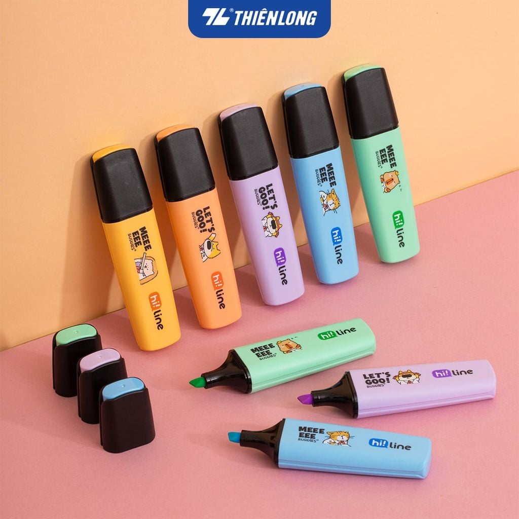 Bút dạ quang màu Pastel Hi! Line Thiên Long HL-023 - Đầu bút siêu mềm, lướt giấy nhẹ êm