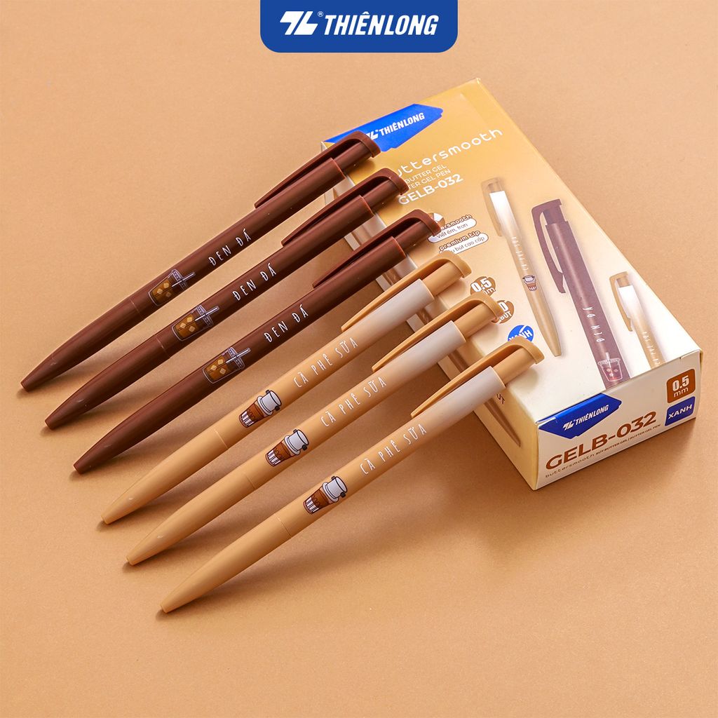 Combo 5/10/20 Bút gel B - Buttersmooth Gel Thiên Long GELB-032 - Premium Tip viết êm, trơn - Mực Xanh - Phiên bản Cà phê - Thân ngẫu nhiên