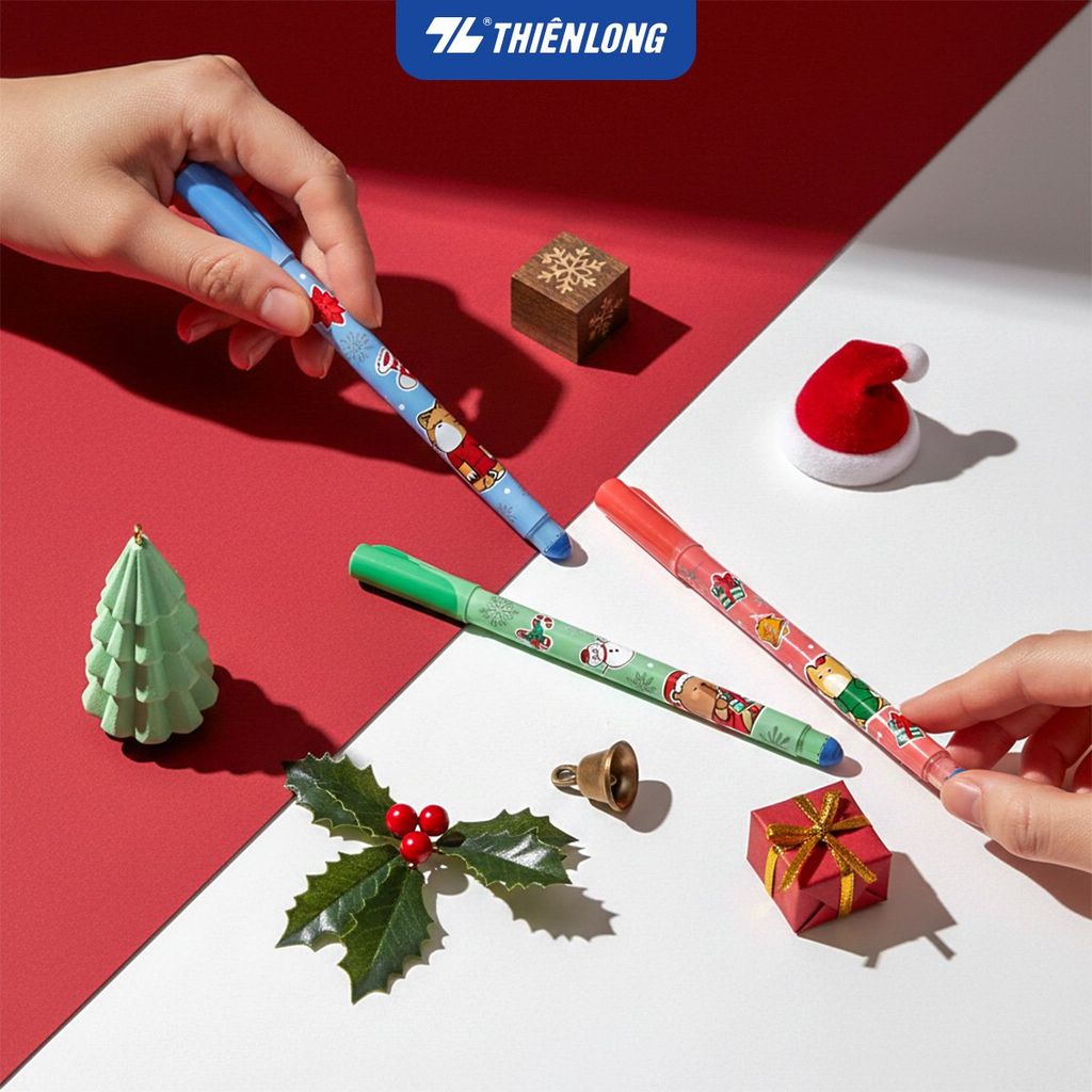 Bút gel xóa được Mazzic Thiên Long Merry Christmas GELE-006/XMAS - Vỉ 3 - Mực Xanh