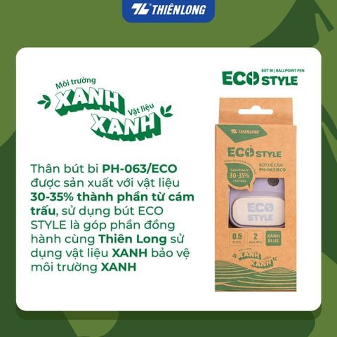Bút bi đế cắm Thiên Long ECO Style PH-063/ECO - Mực Xanh - Chất liệu từ vỏ cám trấu