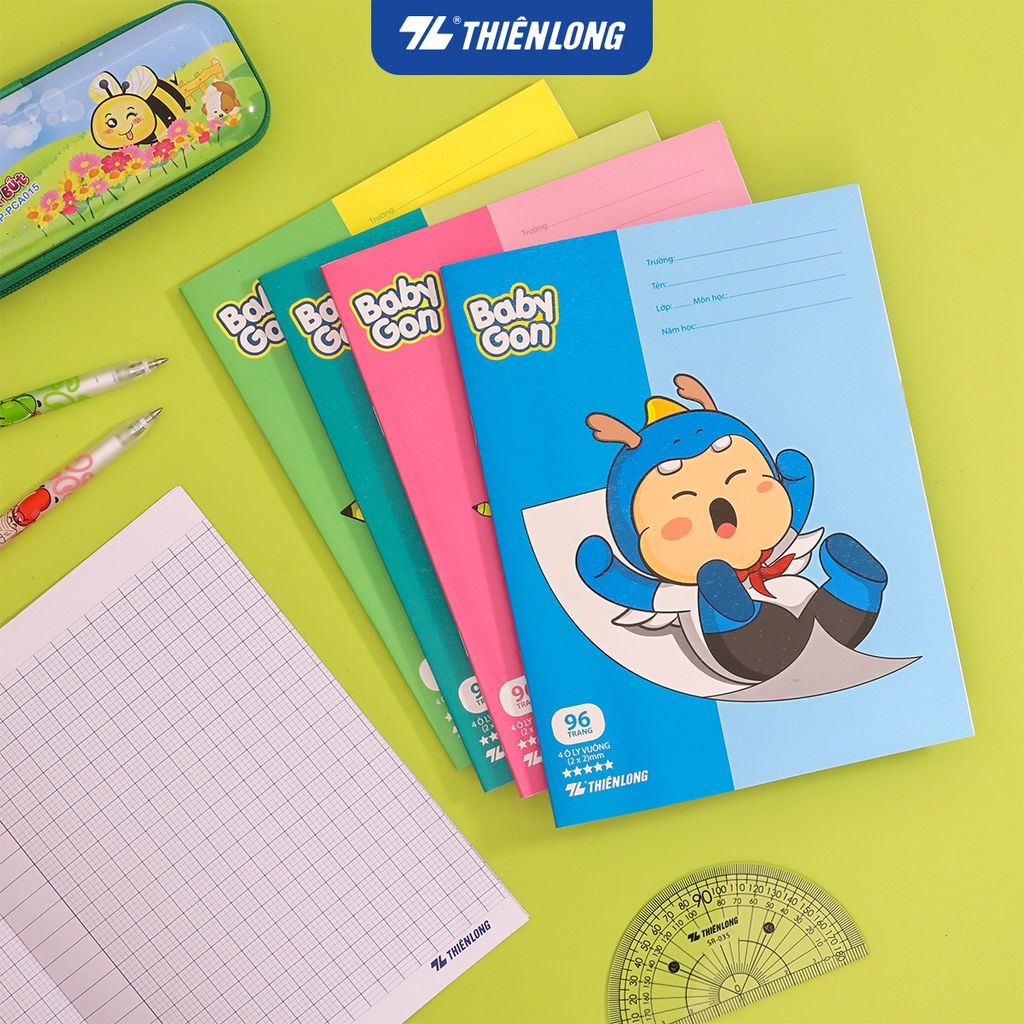 [TẶNG 02 CUỐN] Combo 10 Tập học sinh 96 trang 4 ô ly vuông 2mm 100gsm NB-124 Thiên Long - Mẫu ngẫu nhiên