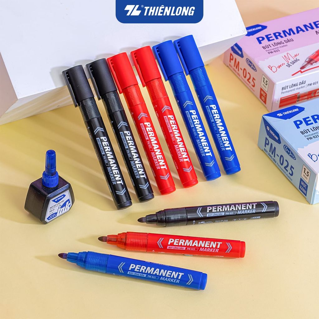 Bút lông dầu - Permanent Marker Thiên Long PM-025 - Bơm mực dễ dàng