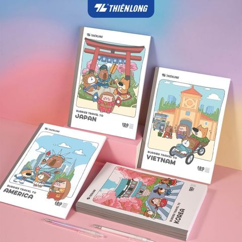 Tập dán gáy 120 trang kẻ ngang 7mm 70 gsm Thiên Long Buddies Travel NB-151 - Mẫu ngẫu nhiên