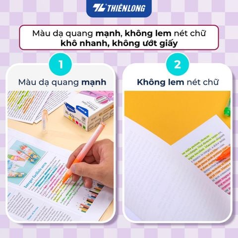 Bút dạ quang Thiên Long HL-020 - Công nghệ Free-ink system mực ra đều liên tục
