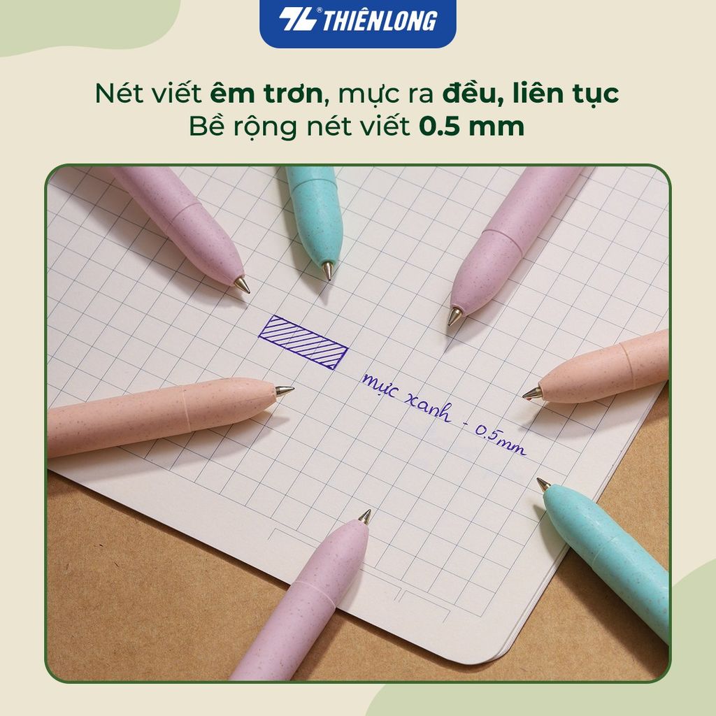 Bút bi Thiên Long ECO Style TL-063/ECO - Mực Xanh - Chất liệu từ vỏ cám trấu