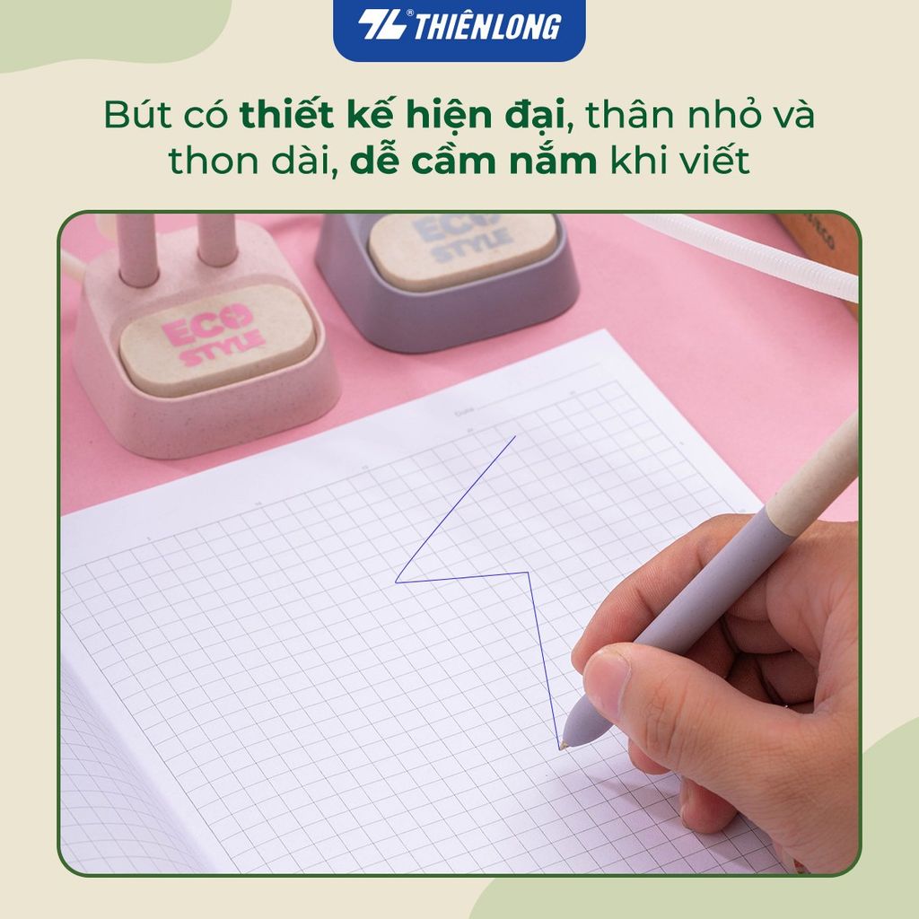 Bút bi đế cắm Thiên Long ECO Style PH-063/ECO - Mực Xanh - Chất liệu từ vỏ cám trấu