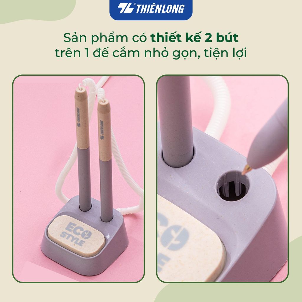 Bút bi đế cắm Thiên Long ECO Style PH-063/ECO - Mực Xanh - Chất liệu từ vỏ cám trấu