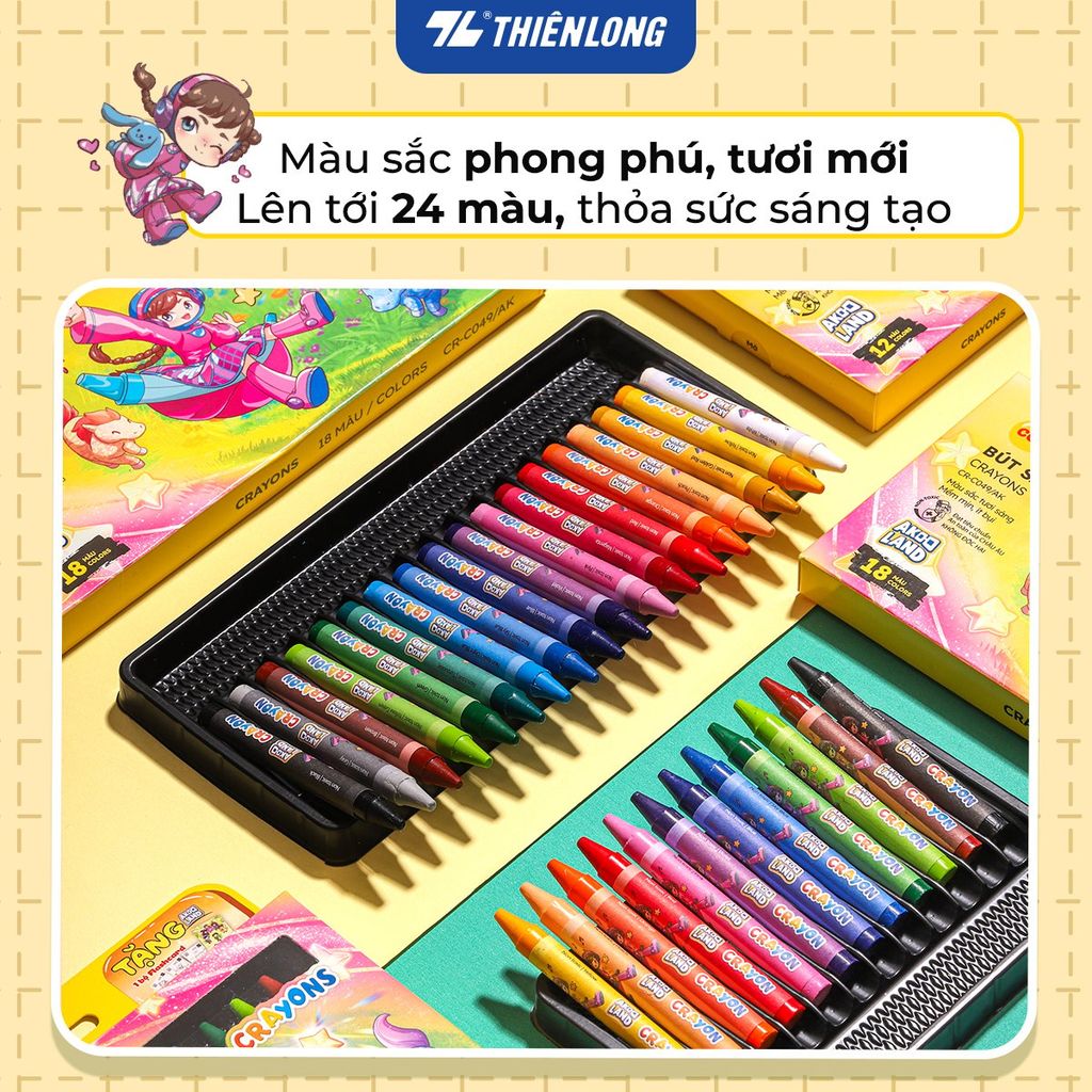 Bút sáp 12/18 màu Thiên Long Colokit - Màu sắc tươi sáng Phủ đều Bền màu - Phiên bản Akooland