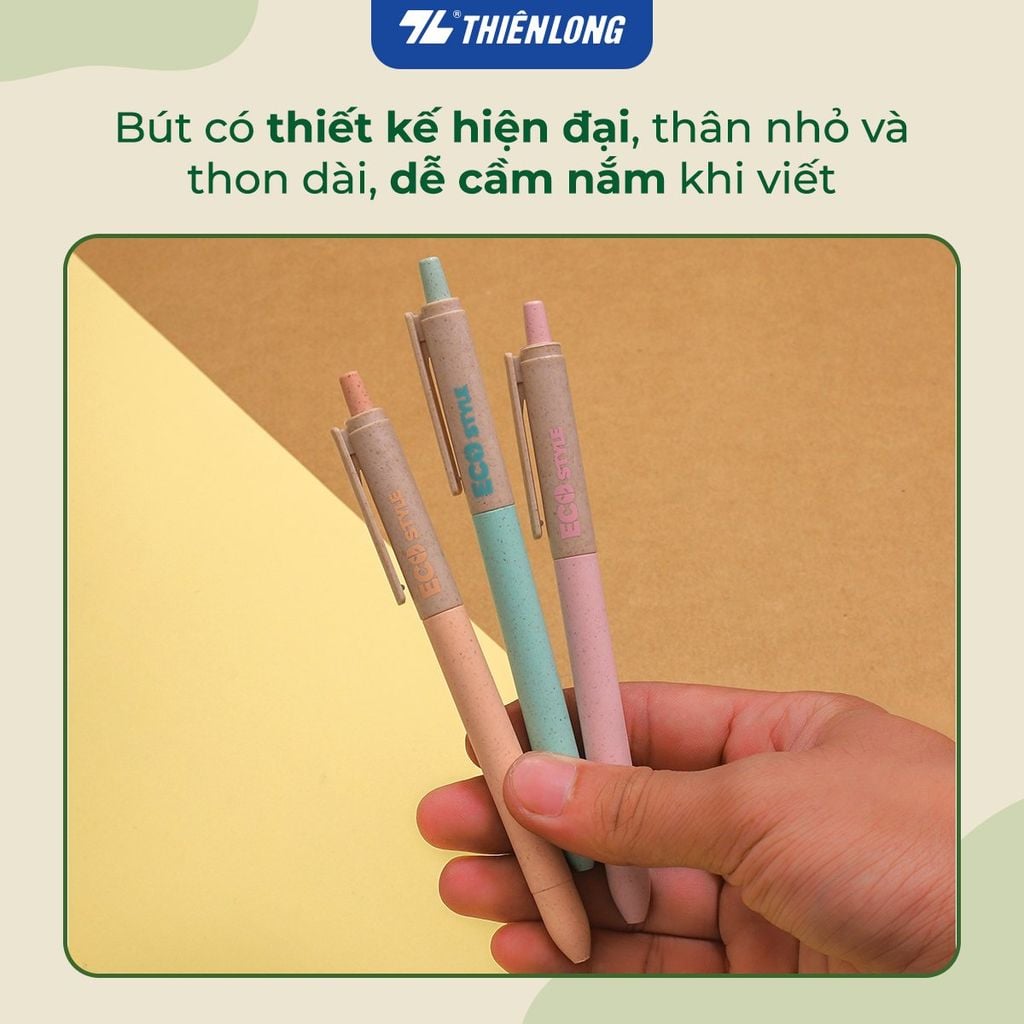 Bút bi Thiên Long ECO Style TL-063/ECO - Mực Xanh - Chất liệu từ vỏ cám trấu
