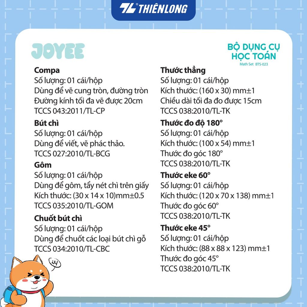 Bộ dụng cụ học Toán Thiên Long Joyee BTS-023 - 8 món