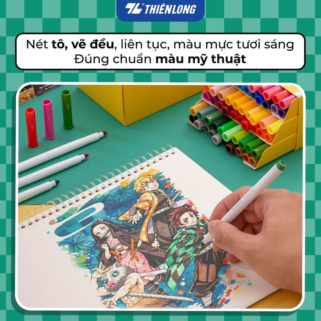 Bút Lông Thiên Long 48/60 Màu Fiber Pen Washable - Phiên bản Demon Slayer