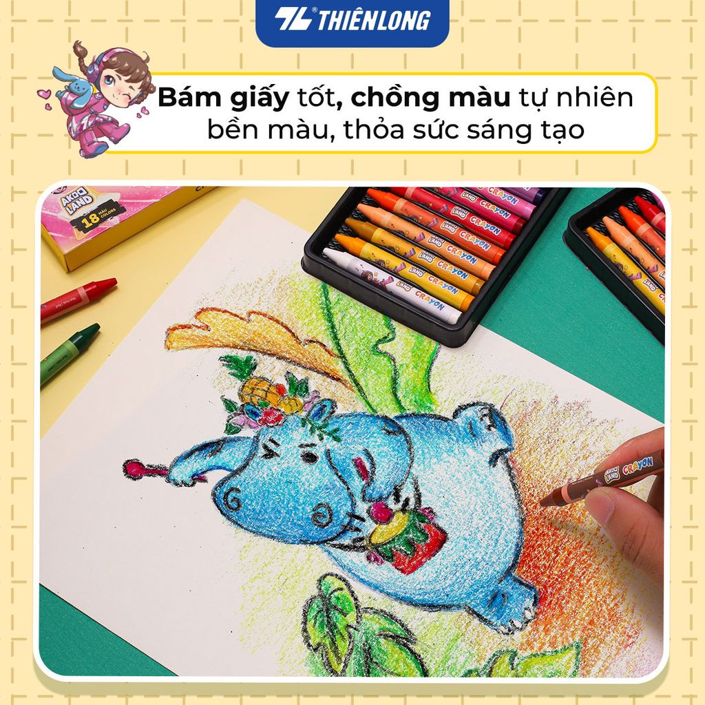 Bút sáp 12/18 màu Thiên Long Colokit - Màu sắc tươi sáng Phủ đều Bền màu - Phiên bản Akooland