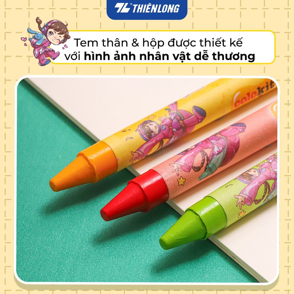 Bút sáp 12/18 màu Thiên Long Colokit - Màu sắc tươi sáng Phủ đều Bền màu - Phiên bản Akooland