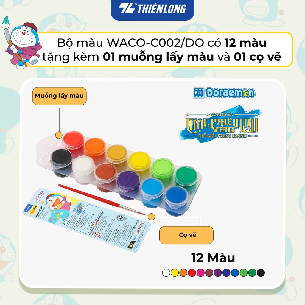 Bộ 12 Màu nước Thiên Long Colokit WACO-C002/DO - Phiên bản Nobita Và Câu Chuyện Thế Giới Trong Tranh 2025