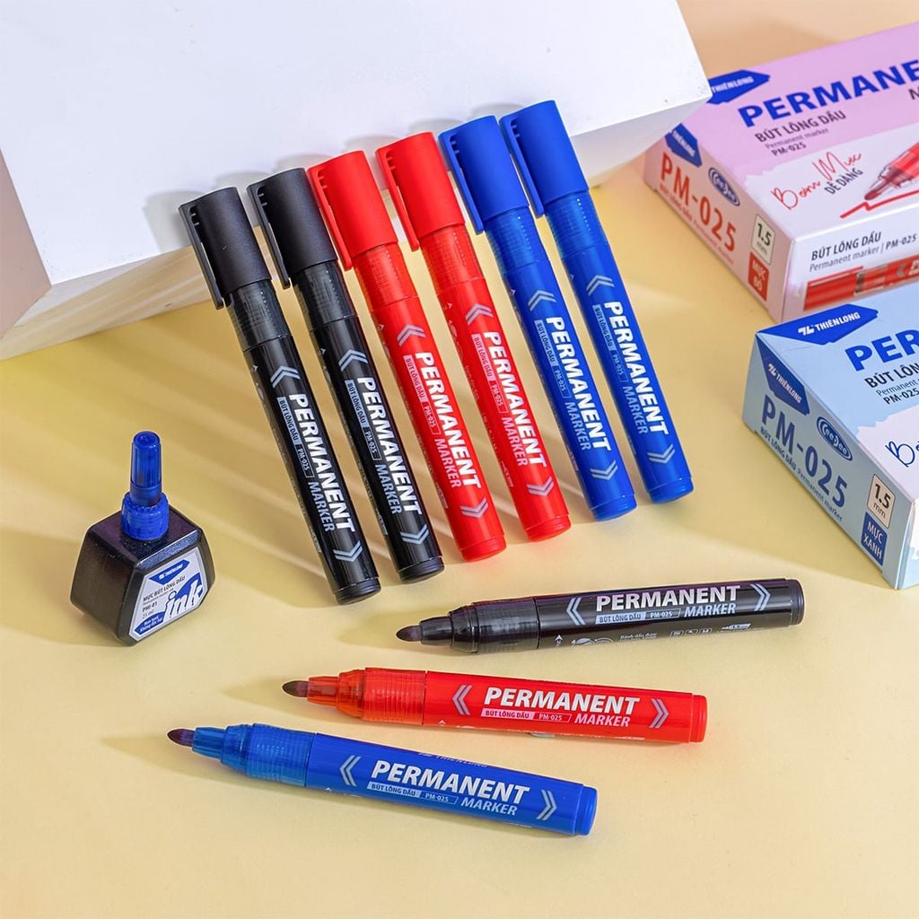 Bút lông dầu - Permanent Marker Thiên Long PM-025 - Bơm mực dễ dàng
