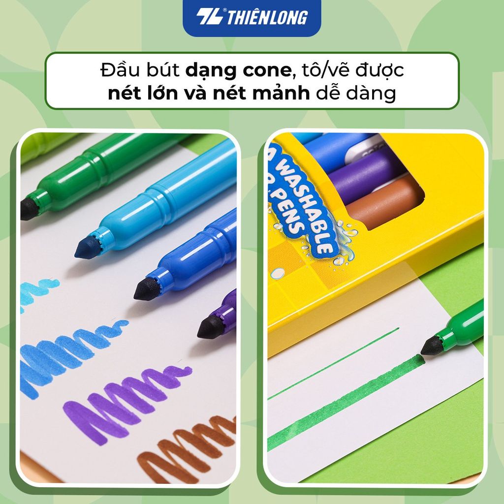 Bút lông 12/24 màu rửa siêu sạch - Ultra Washable Fiber Pen Thiên Long Colokit