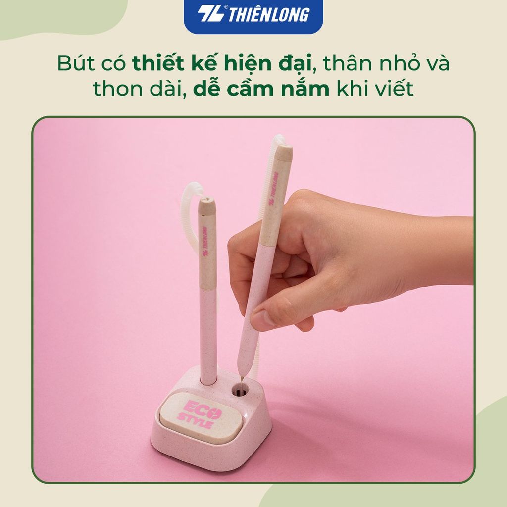Bút bi đế cắm Thiên Long ECO Style PH-063/ECO - Mực Xanh - Chất liệu từ vỏ cám trấu