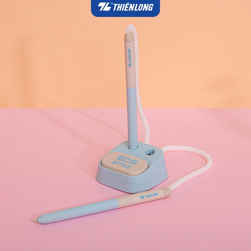 Bút bi đế cắm Thiên Long ECO Style PH-063/ECO - Mực Xanh - Chất liệu từ vỏ cám trấu