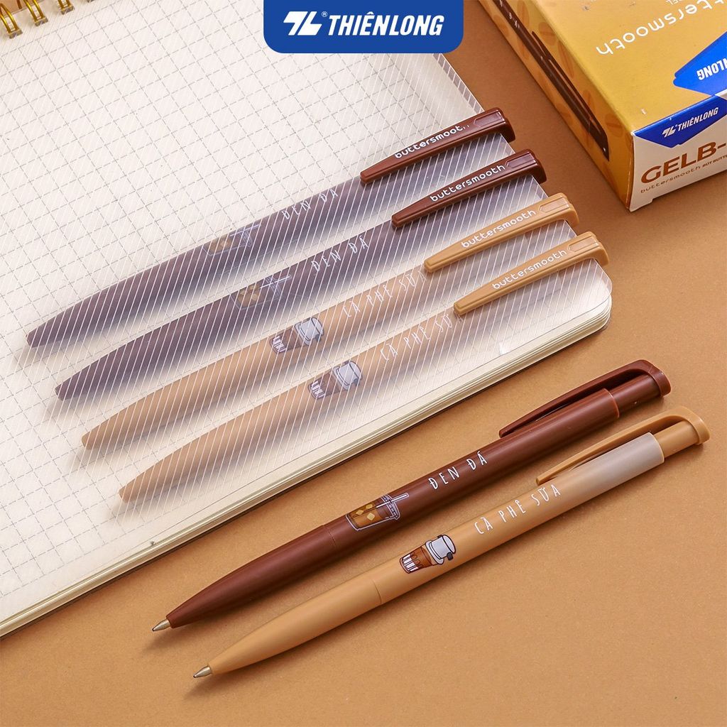 Combo 5/10/20 Bút gel B - Buttersmooth Gel Thiên Long GELB-032 - Premium Tip viết êm, trơn - Mực Xanh - Phiên bản Cà phê - Thân ngẫu nhiên