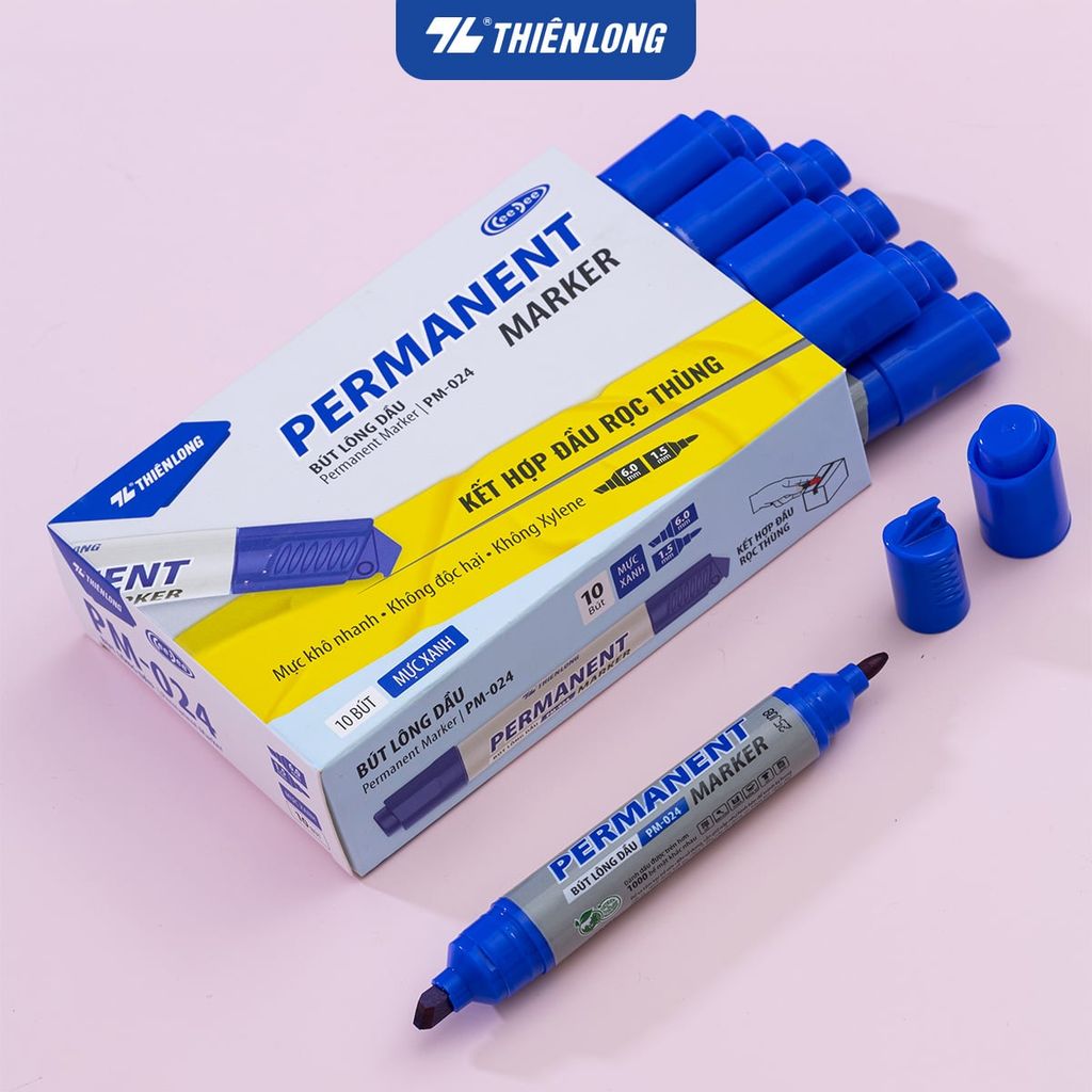 Bút lông dầu Thiên Long 2 đầu mực - Permanent Marker PM-024 - Kết hợp đầu rọc thùng