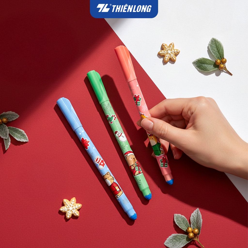 Bút gel xóa được Mazzic Thiên Long Merry Christmas GELE-006/XMAS - Vỉ 3 - Mực Xanh