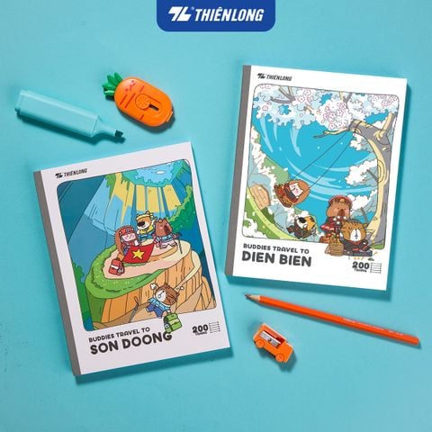 Tập dán gáy 200 trang 4 ô ly ngang 2mm 70 gsm Thiên Long Buddies Travel NB-153 – Mẫu ngẫu nhiên