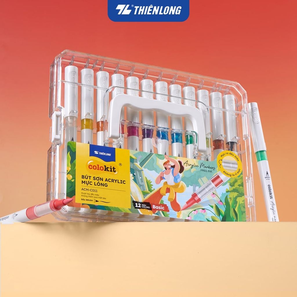 Acrylic Markers Bút sơn/ Bút lông 6/12/24 màu ThiênLong Colokit - Màu sắc tươi sáng, Mượt tay đều màu