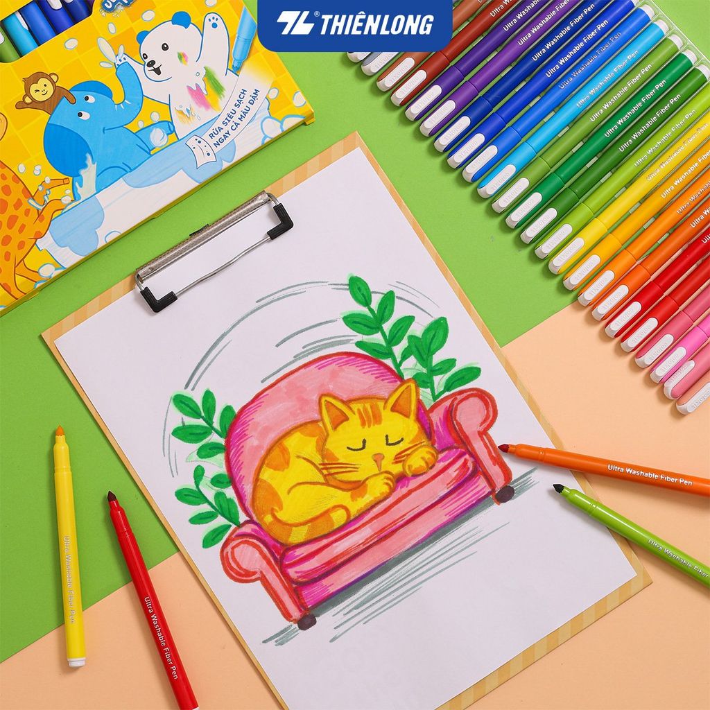 Bút lông 12/24 màu rửa siêu sạch - Ultra Washable Fiber Pen Thiên Long Colokit