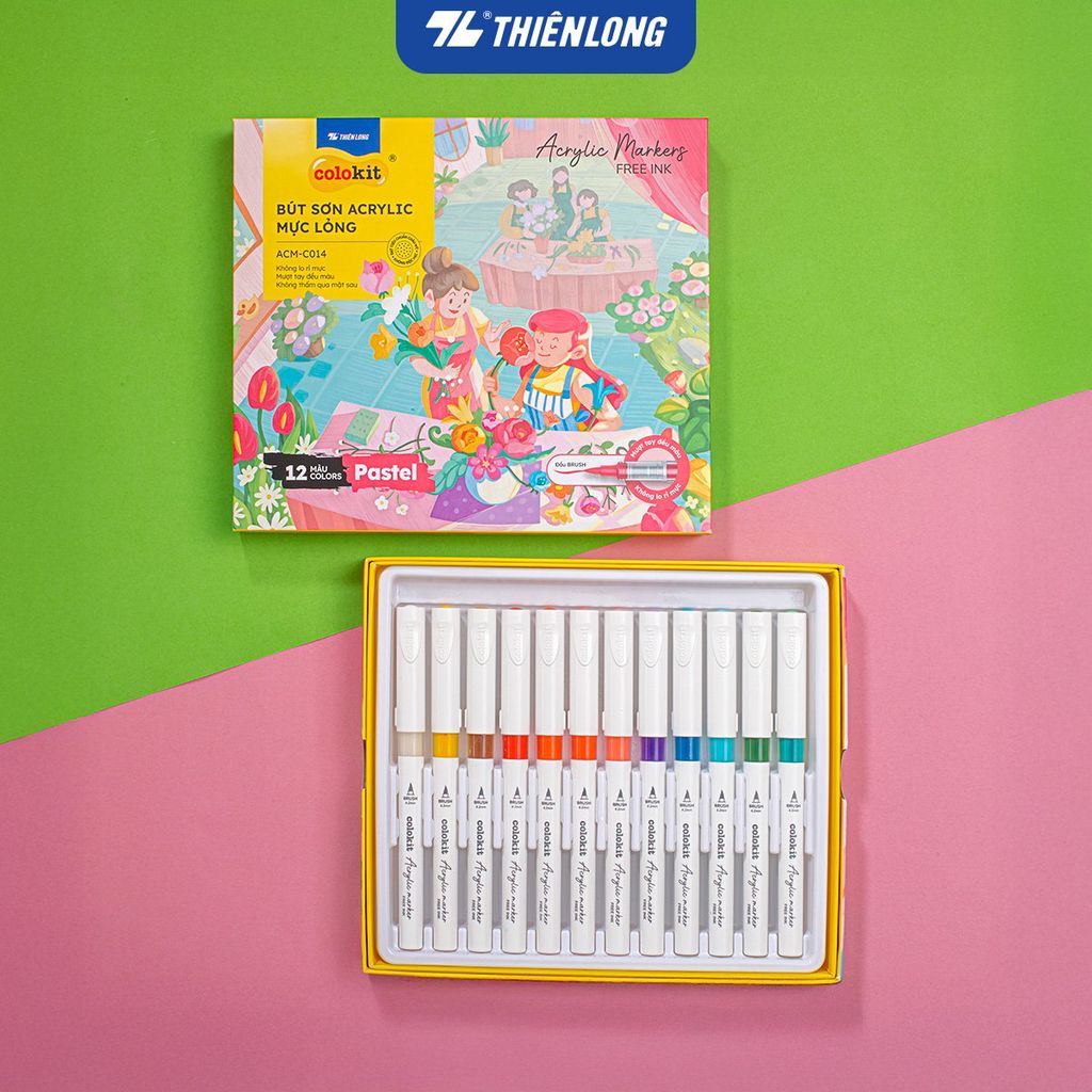 Pastel Acrylic Markers Bút sơn/ Bút lông 6/12/24 màu ThiênLong Colokit - Màu sắc tươi sáng, Mượt tay đều màu