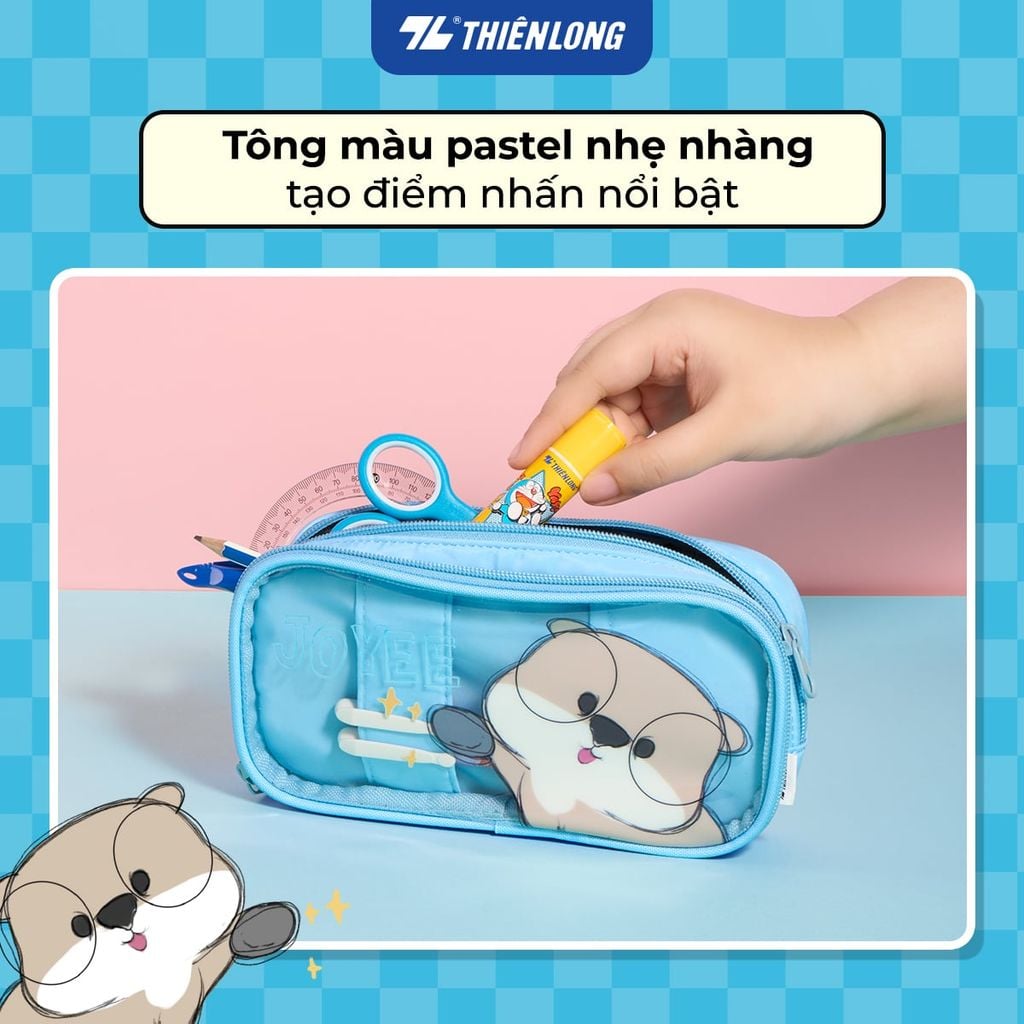 Túi - Bóp viết Thiên Long Joyee họa tiết thú cưng dễ thương PCA-025/JO – Hộp bút dây kéo chất liệu chống thấm