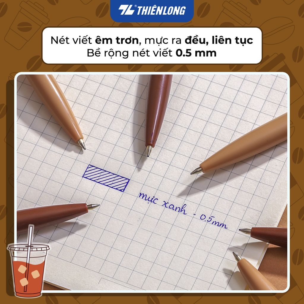 Bút gel B - Buttersmooth Gel Thiên Long GELB-032 - Premium Tip viết êm, trơn - Mực Xanh - Phiên bản Cà phê - Thân ngẫu nhiên