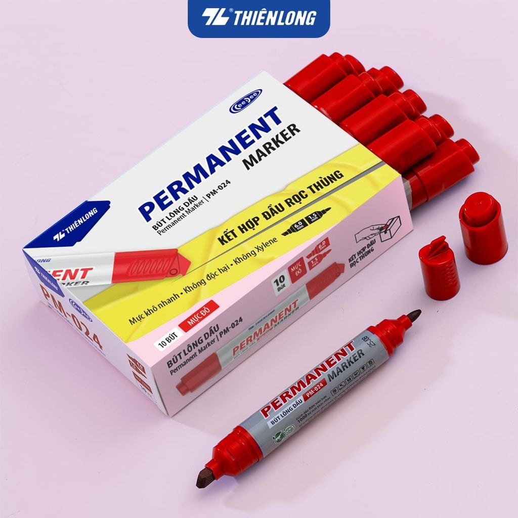 Combo 10 Bút lông dầu Thiên Long 2 đầu mực - Permanent Marker PM-024 - Kết hợp đầu rọc thùng