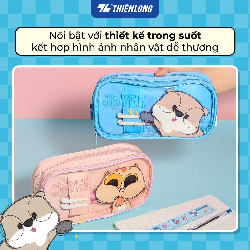 Túi - Bóp viết Thiên Long Joyee họa tiết thú cưng dễ thương PCA-025/JO – Hộp bút dây kéo chất liệu chống thấm