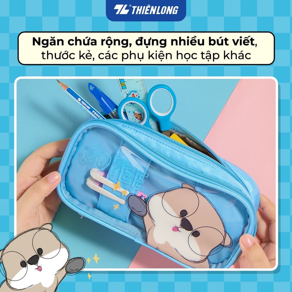 Túi - Bóp viết Thiên Long Joyee họa tiết thú cưng dễ thương PCA-025/JO – Hộp bút dây kéo chất liệu chống thấm