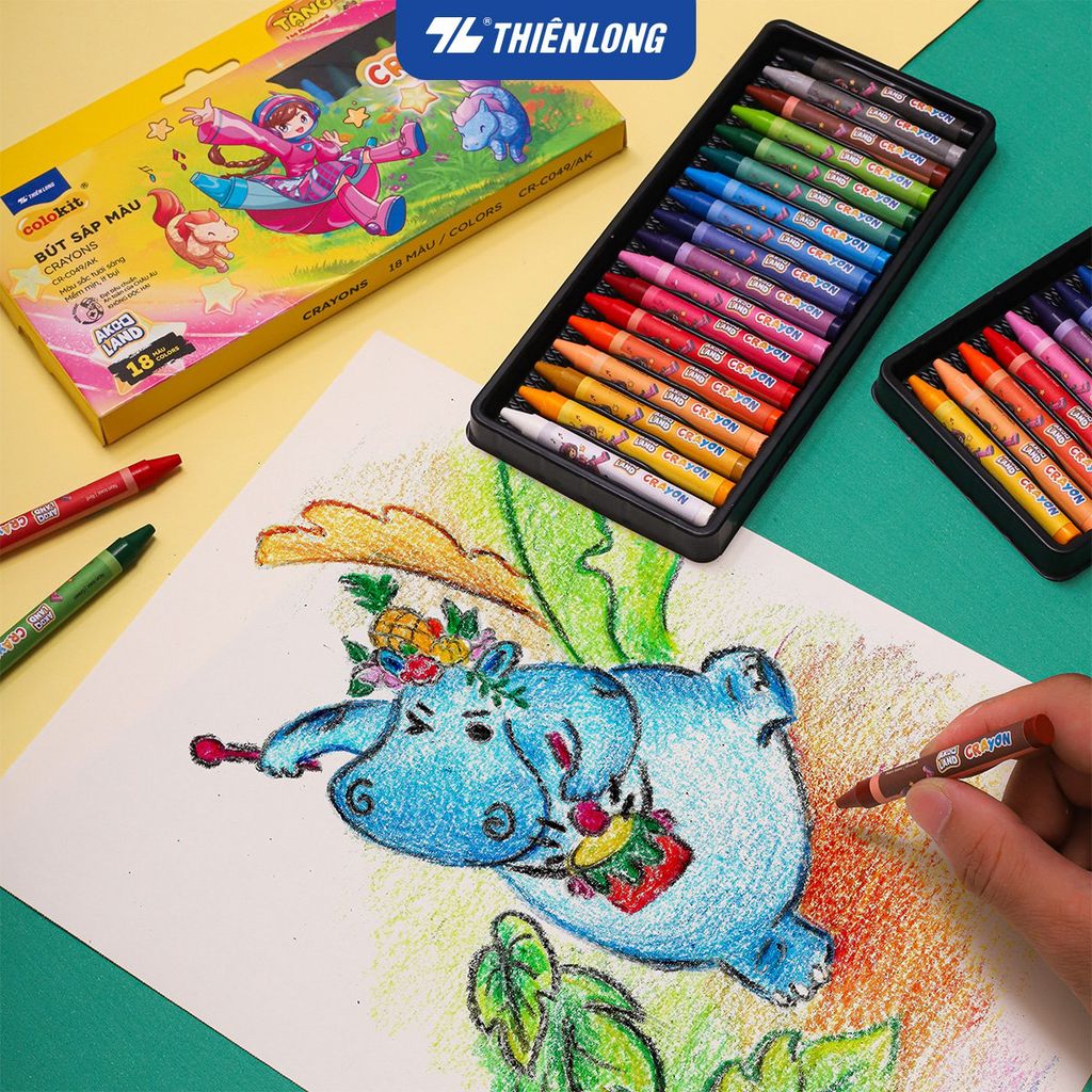 Bút sáp 12/18 màu Thiên Long Colokit - Màu sắc tươi sáng Phủ đều Bền màu - Phiên bản Akooland