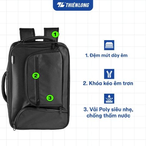 Cặp - Balo đa năng Thiên Long BP-042/01 – 2 kiểu đeo, chống sốc laptop 15.6 inch