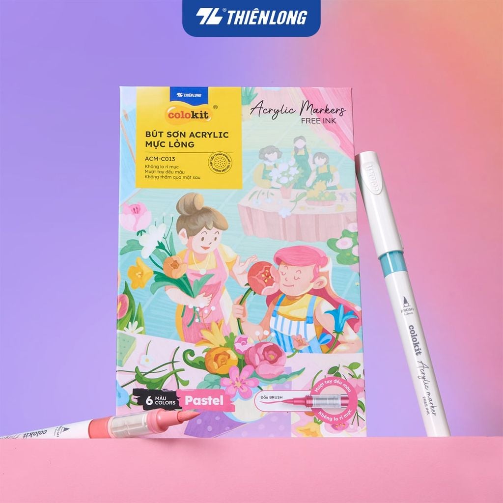 Pastel Acrylic Markers Bút sơn/ Bút lông 6/12/24 màu ThiênLong Colokit - Màu sắc tươi sáng, Mượt tay đều màu