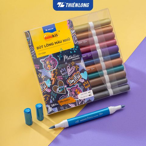 Bút lông 6/12 màu nhũ Fiber Pen Metallic Thiên Long Colokit - Màu nhũ lấp lánh, vẽ được trên giấy đen